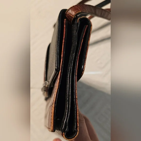 Brighton Pebbled black & Brown Croc Embossed Leather Travel Crossbody EUC - Picture 4 of 16